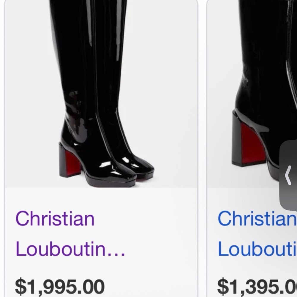 Christian Louboutin Black Patent Knee-High Boots with Red Heel Accent